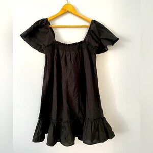 NWT Cotton On Florence Tunic Mini Dress, Black Cotton Linen Blend Flutter Sleeve